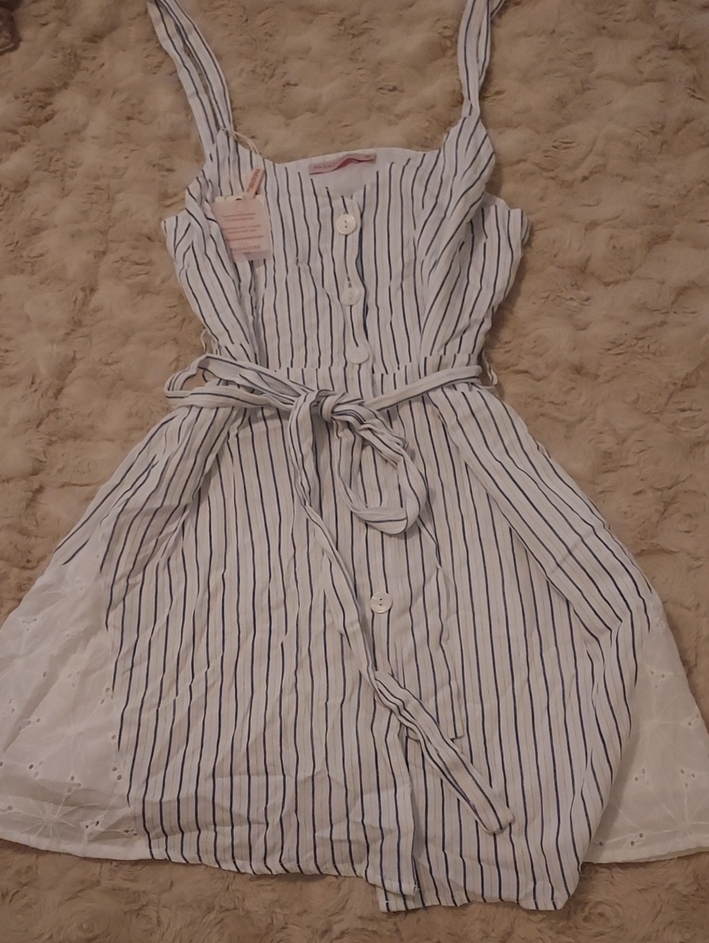Striped White & Navy Tie-Waist Sundress